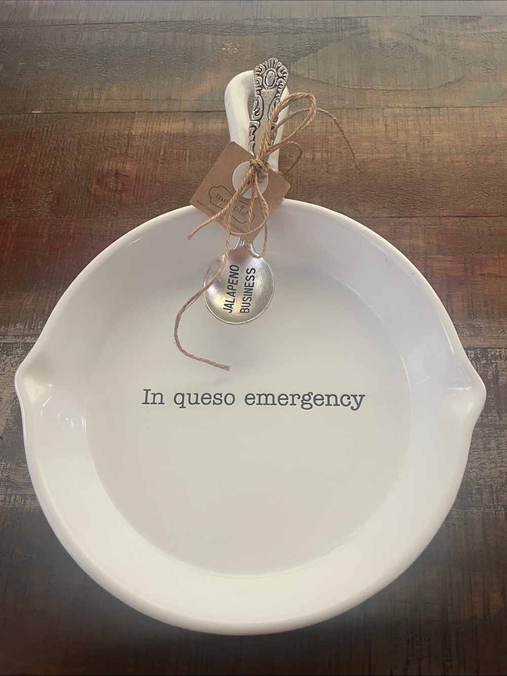 Mud Pie White Ceramic 'In Queso Emergency' Dip Dish with Jalapeno Business Spoon